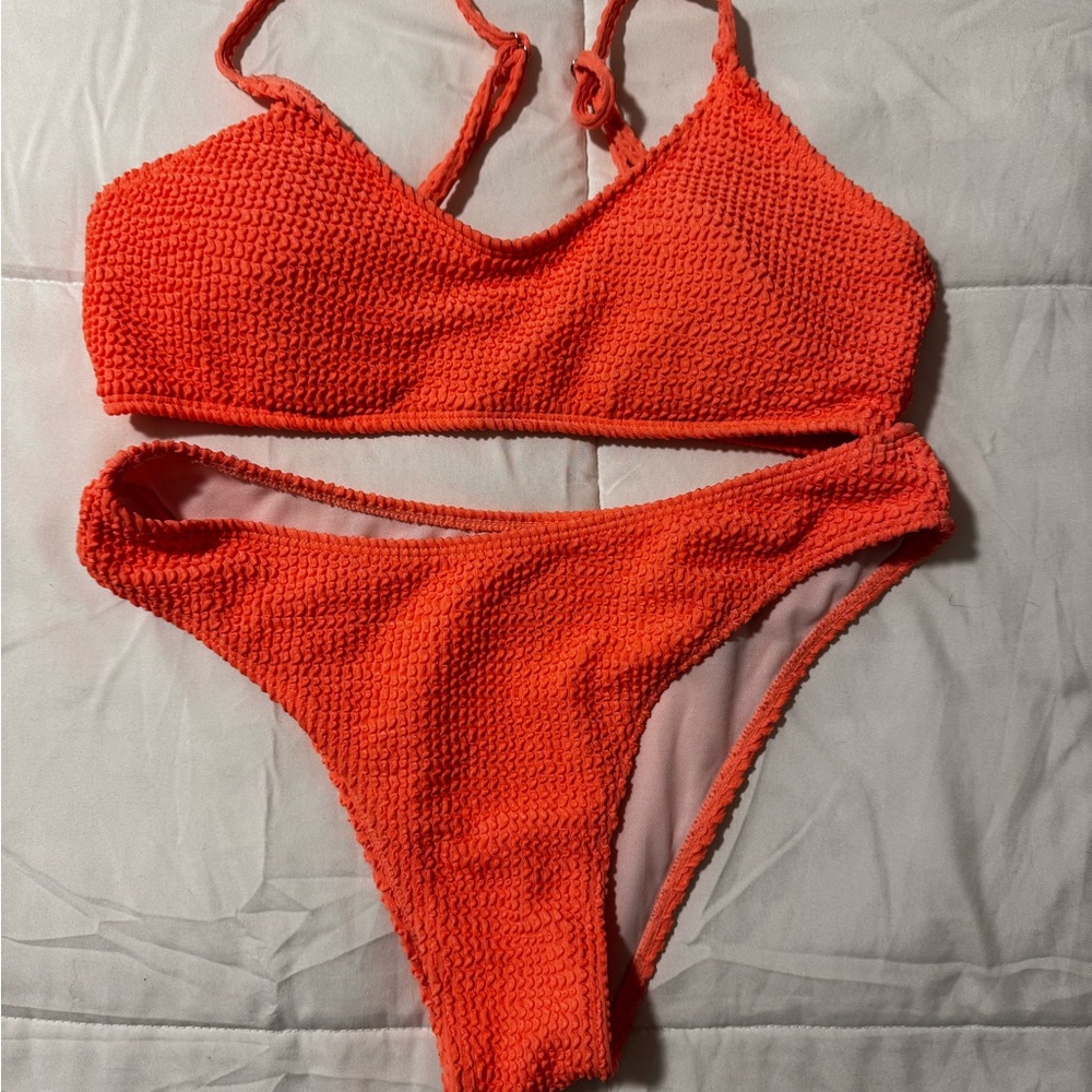 Vibrant Orange Textured Bikini Set